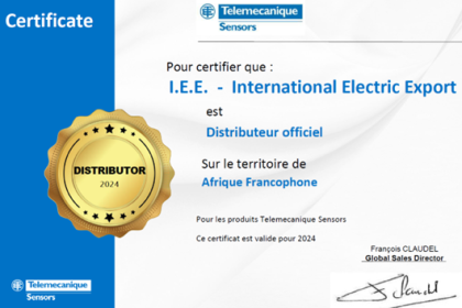 Certificat partenariat IEE et Telemecanique Sensor